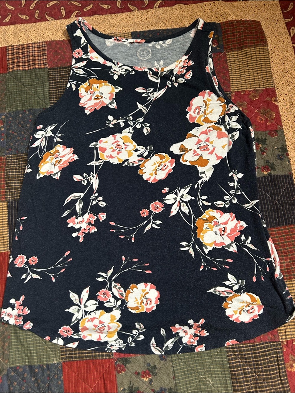 Maurices 24/7 Floral Navy Sleeveless Tank Top - Women's Size Medium